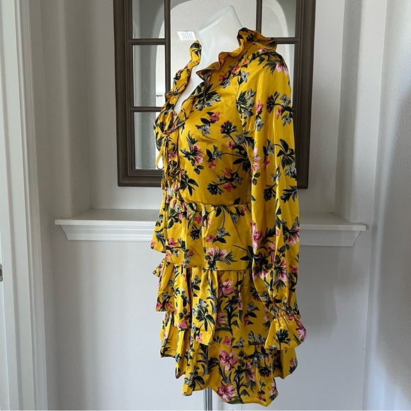 Avec Les Filles Tiered Satin Ruffle Dress, Multi Yellow Gold Size 6 Retail $158 - Picture 6 of 16